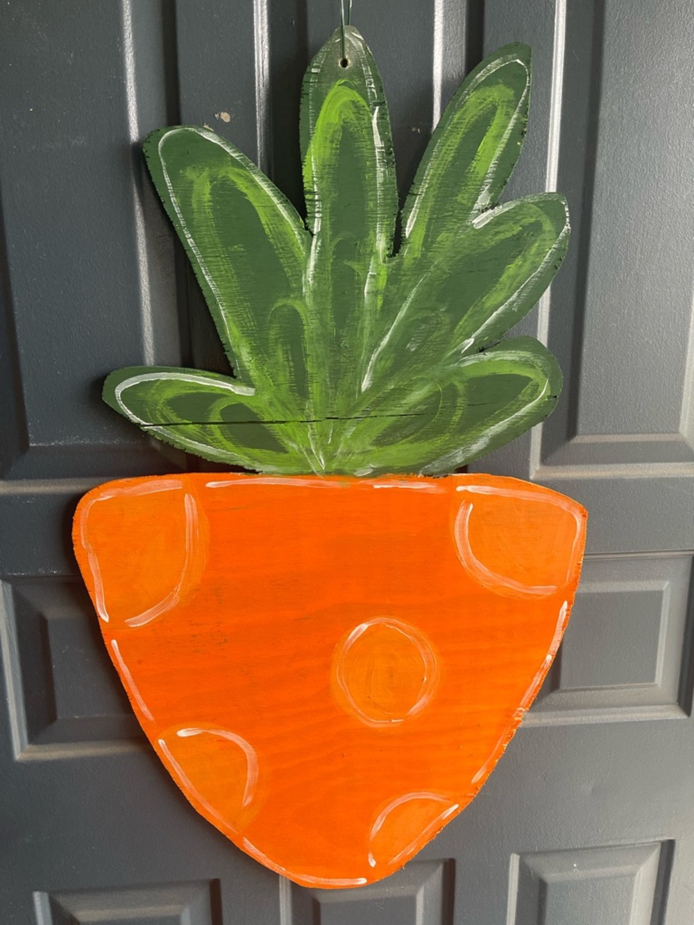 Hand-Painted Wooden Carrot Door Hanger - Bright Orange & Green